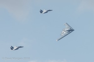 RIAT 2018 - Show Day - B-2A and F-15E escort in the Brize hold.
